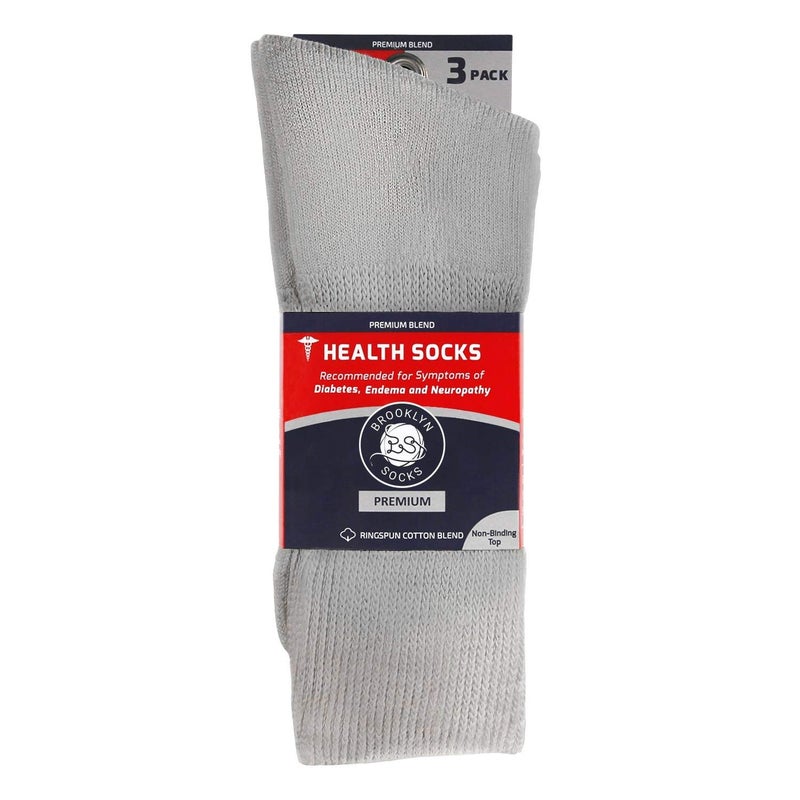 Brooklyn Socks 3 Pairs of Premium Cotton Loose Top Diabetic Neuropathy Crew Socks (10-13, Gray) - Image 5